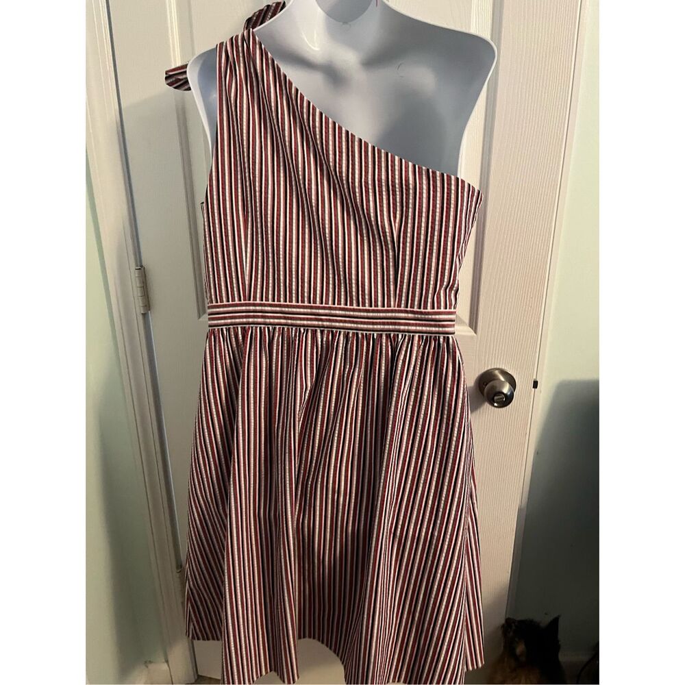 LOFT Cotton Striped One Shoulder Dress. Size 14 - Picture 7 of 7